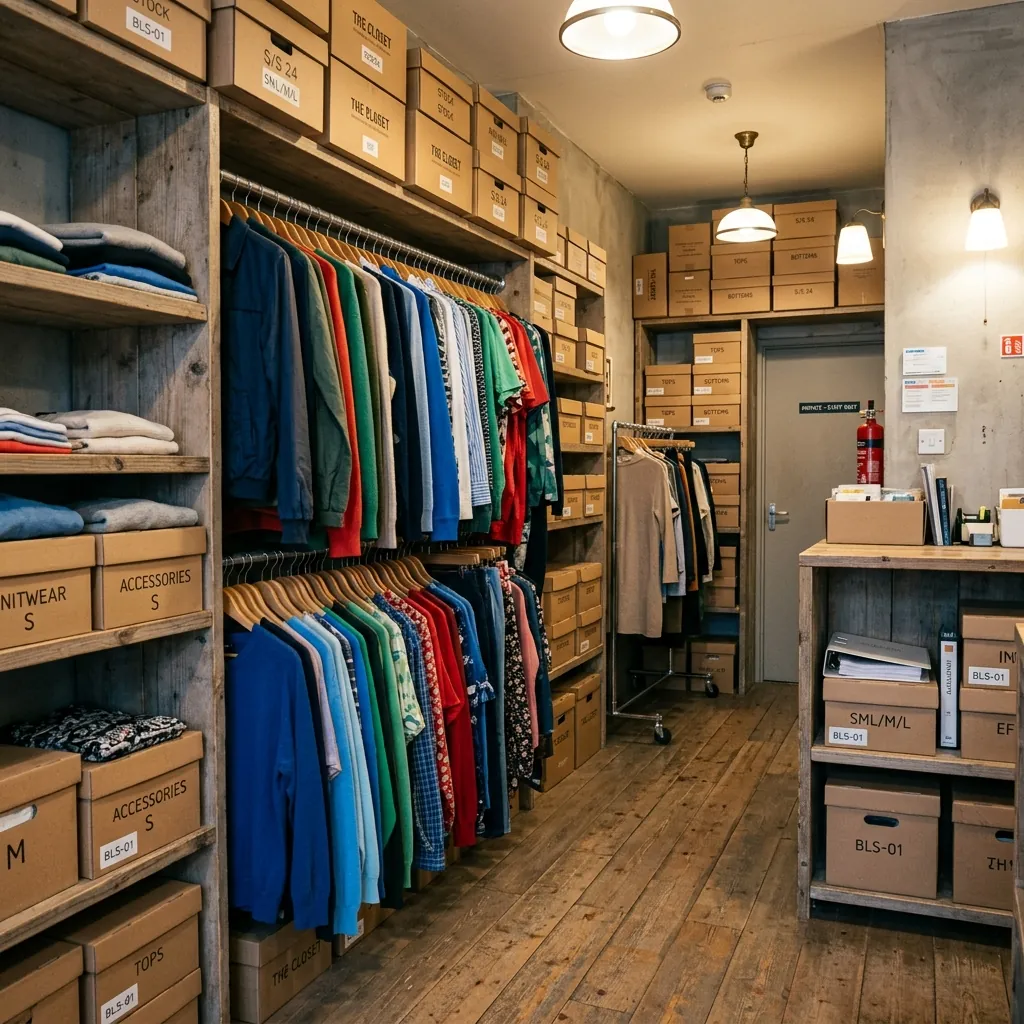 Magazzino di stock di abbigliamento ordinato