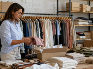 Rimanenze di abbigliamento in negozio pronte per la vendita in stock